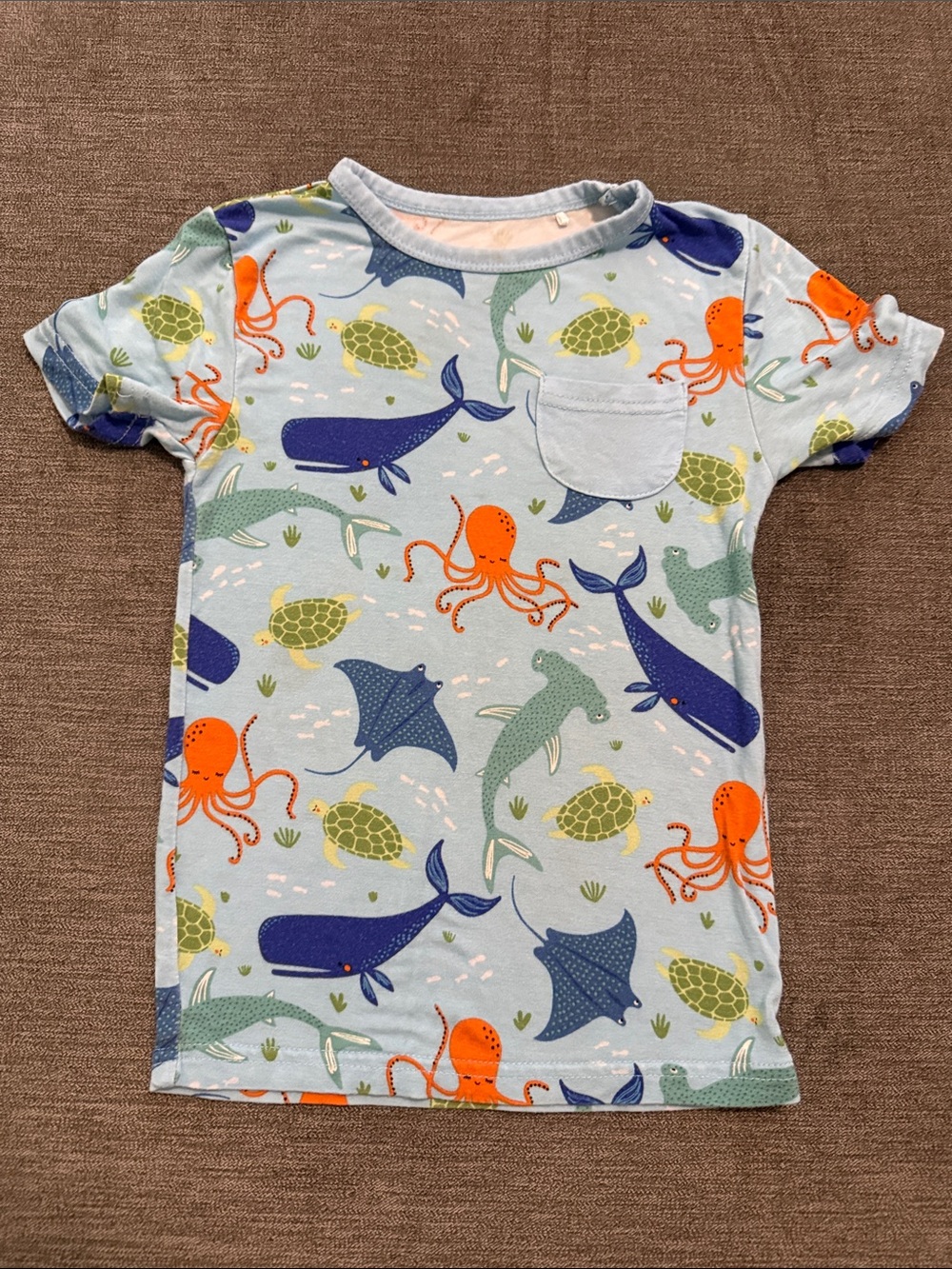 Little Sleepies Light Blue Ocean Creature Tee with Orange Octopus